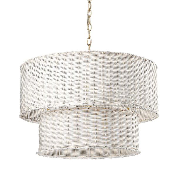 Erma Brushed Champagne Bronze Six-Light Chandelier with White Wicker, image 1